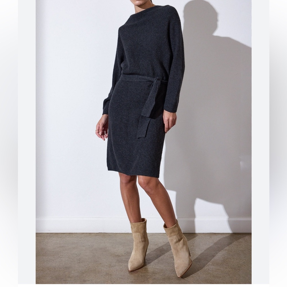 BROCHU WALKER The Leith Belted Knit Dress In Dark Charcoal Melange, Size S